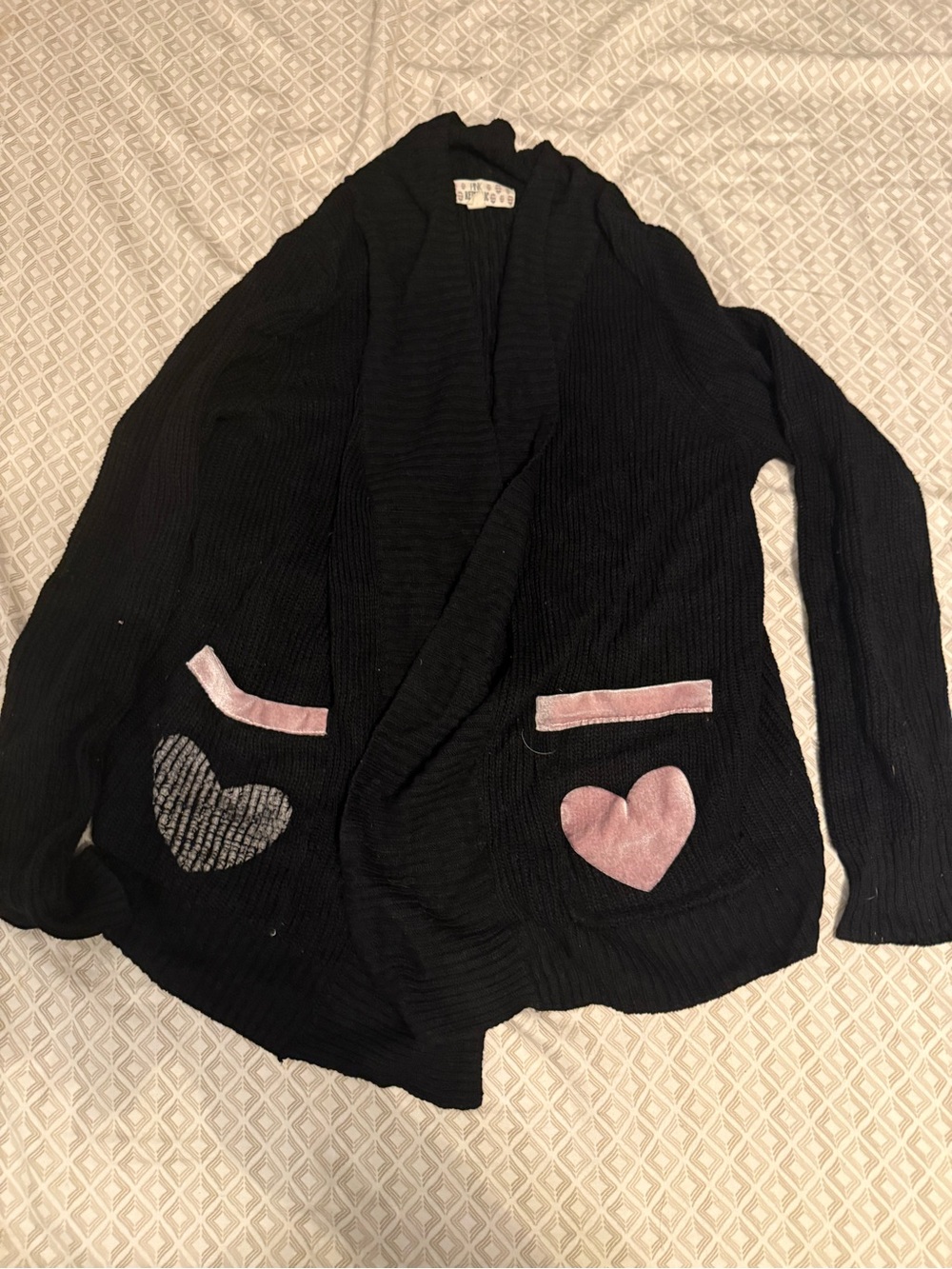 Pink Republic Black Cardigan with Pink Heart Pockets